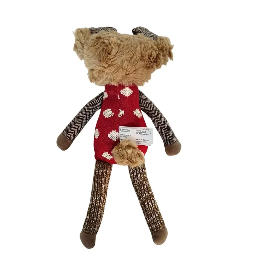 🎄🦌Anthropologie Sock Monkey🐒 Reindeer Moose Plush 15.5